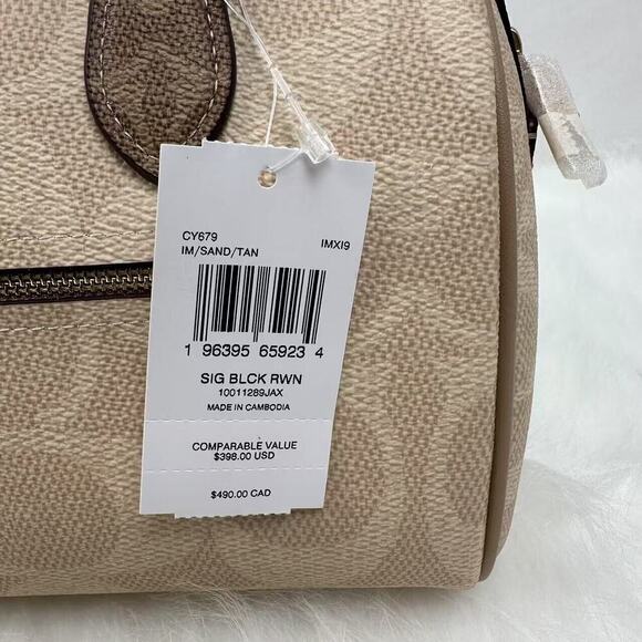 Coach Rowan Satchel Bag Crossbody In Blocked Signature Canvas Gold/Sand/Tan NWT - Picture 6 of 12